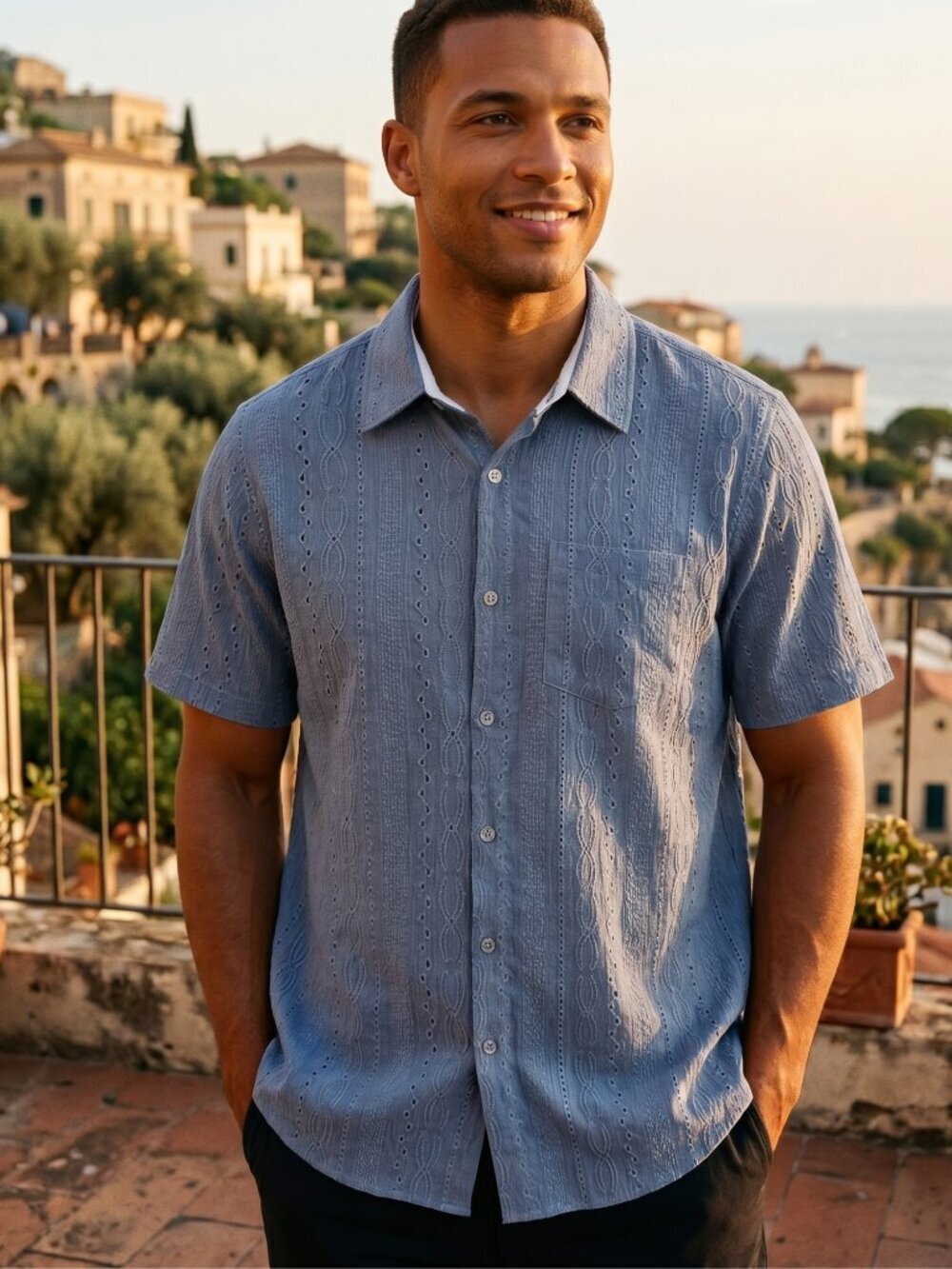 NWT | PJ Paul Jones Light Blue Textured Eyelet Button-Up Shirt | M